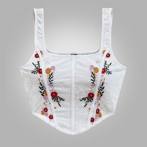 White Floral Embroidered Corset Crop Top Size S